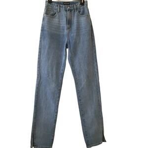 NWT Pretty Little Thing Light Wash Split Hem Jeans 6 UK High Waist Mom Jeans